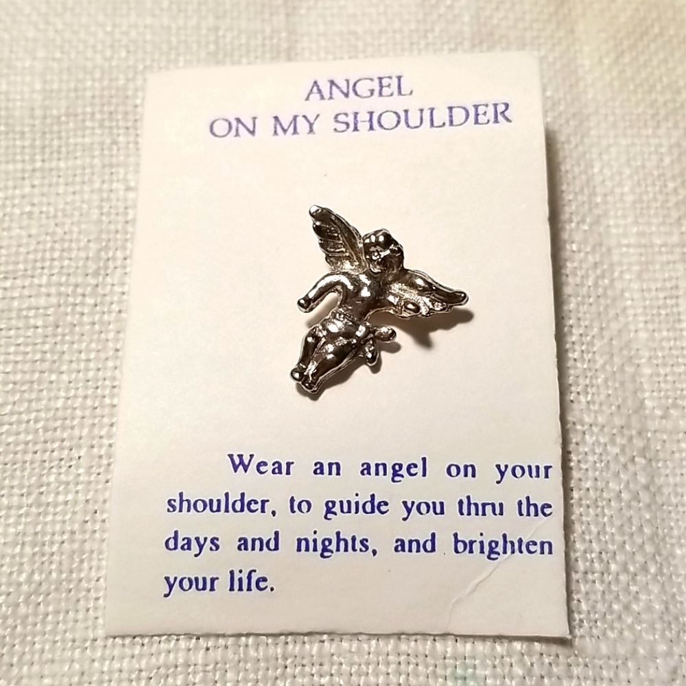 Vintage Angel on my shoulder pin silver